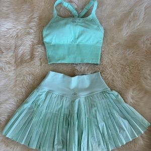 ALO Yoga Light Green Pleated Skirt and Top